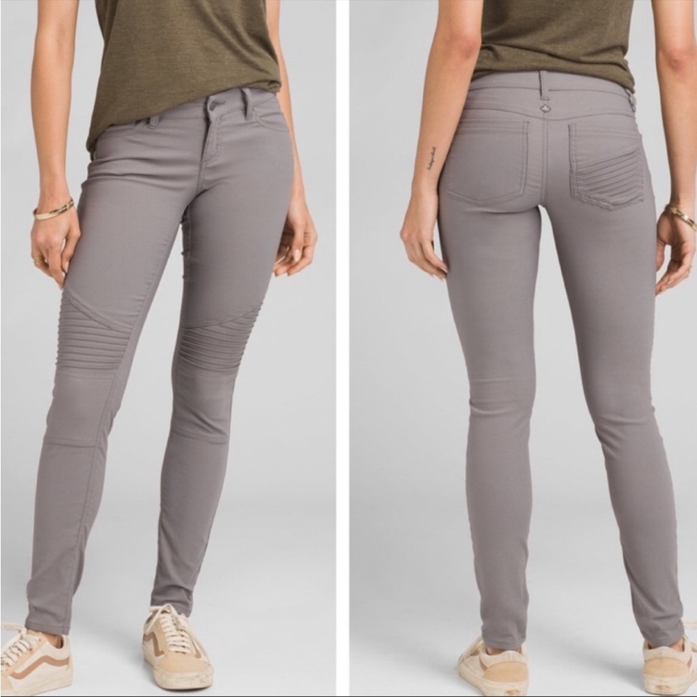 Prana Gravel Gray Stretch Short Inseam Brenna Moto Skinny Pant Size 2